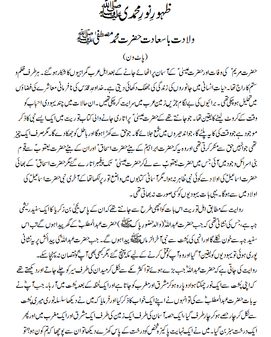 Zahor e Noor e Muhammadi PBUH Part 1