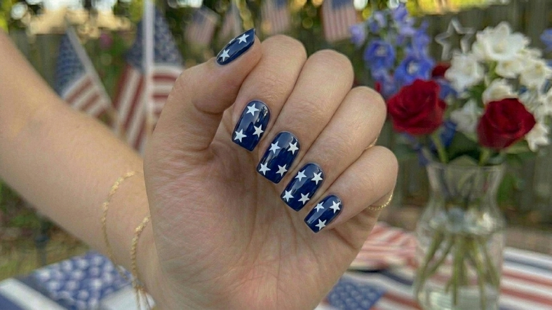 Navy Nails with White Stars